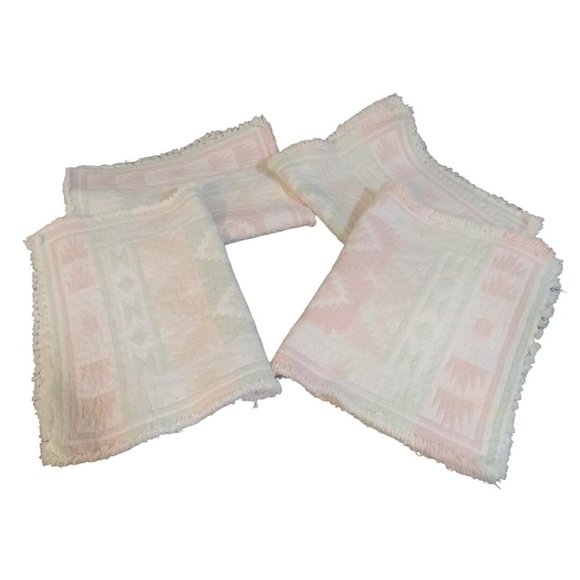 Table Dining Placemats Aztec Design Cloth Like Peach Mint Green White Fringed - Picture 5 of 5